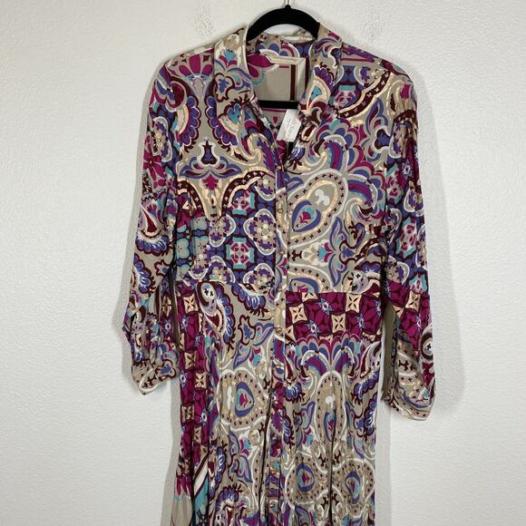 Soft Surroundings Pamero Soho Dress Womens Petite Medium Boho Maxi Button Up - Picture 3 of 11